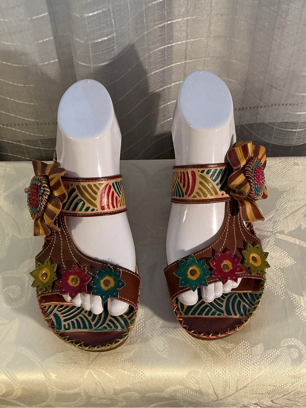 Elite Vibrant Hand Painted Leather Slide Sandal